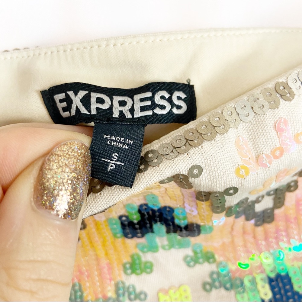 Express Iridescent Pattern Sequined Mini Skirt S - image 5